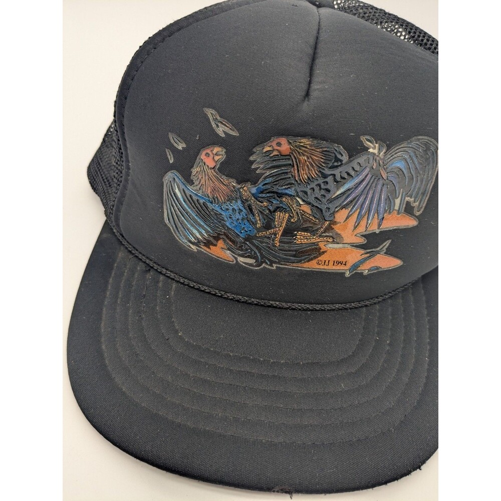 VTG 1994 JJ of Dallas Fighting Roosters Trucker Hat Black Mesh Snapback Cap